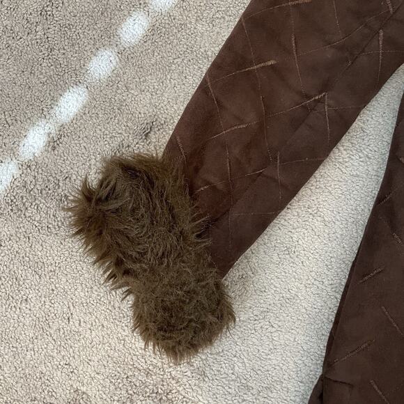 Y2K Faux Suede Fur Trim Hooded Coat Zip Up Women’s Medium 2000s VTG Brown Jacket - Picture 6 of 16